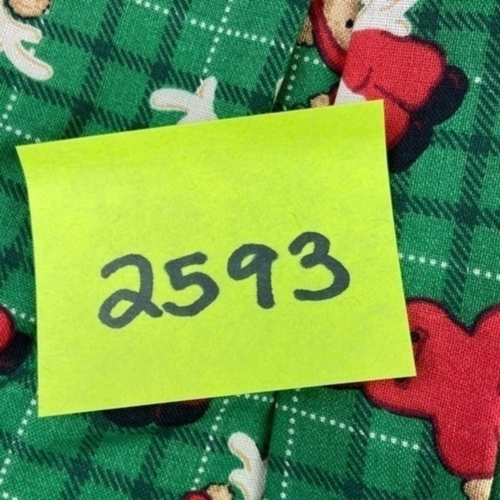 Handmade Vintage Doll Dress Green Red Teddy Bear Christmas Print Fabric - Picture 12 of 12